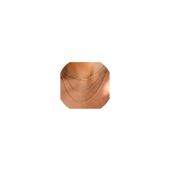CONRAN KREMIX Waterproof Gold Necklace Stack Necklaces for Women Non Tarnish,Layered Gold Plated Stainless Steel Dainty Thin Chain Necklace Set for Womens Gifts Jewelry