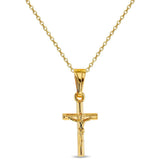 In Season Jewelry Jesus Crucifix Gold Necklace - Small Catholic Kids Cross Necklace for Girls & Boys - 16 Inch Chain Child-Sized Faith Gold Jewelry - Christian Gifts for Girls, Boys, & Teens