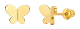 Regetta Jewelry 18K Gold Plated Butterfly Hypoallergenic Stud Earrings for Girls, Stainless Steel, Screw On Safety Backs