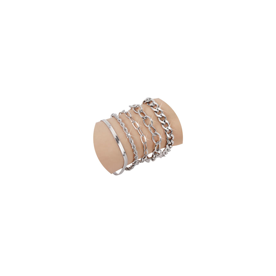 SEEDRILL Silvery Bracelets for Women Waterproof Non Tarnish Jewelry Sets 316L Stainless Steel Chunky Bracelet Stackable Layered Cuban Link Herringbone Rope Chain Bracelets Gifts for Women Trendy