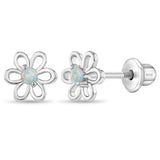 In Season Jewelry CZ Flower Kids Earrings - 925 Sterling Silver (White)