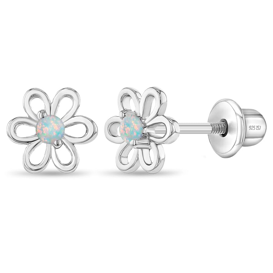 In Season Jewelry CZ Flower Kids Earrings - 925 Sterling Silver (White)