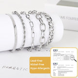 SEEDRILL Silvery Bracelets for Women Waterproof Non Tarnish Jewelry Sets 316L Stainless Steel Chunky Bracelet Stackable Layered Cuban Link Herringbone Rope Chain Bracelets Gifts for Women Trendy