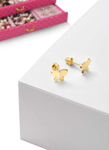 Regetta Jewelry 18K Gold Plated Butterfly Hypoallergenic Stud Earrings for Girls, Stainless Steel, Screw On Safety Backs