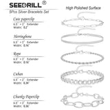 SEEDRILL Silvery Bracelets for Women Waterproof Non Tarnish Jewelry Sets 316L Stainless Steel Chunky Bracelet Stackable Layered Cuban Link Herringbone Rope Chain Bracelets Gifts for Women Trendy