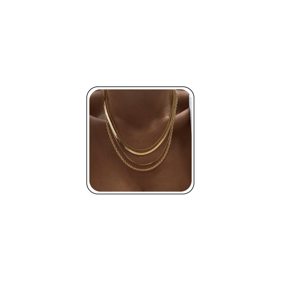Tewiky Layered Necklaces for Women 14k Gold Plated Chain Necklace Set
