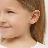 In Season Jewelry CZ Flower Kids Earrings - 925 Sterling Silver (White)