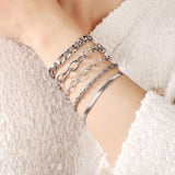 SEEDRILL Silvery Bracelets for Women Waterproof Non Tarnish Jewelry Sets 316L Stainless Steel Chunky Bracelet Stackable Layered Cuban Link Herringbone Rope Chain Bracelets Gifts for Women Trendy