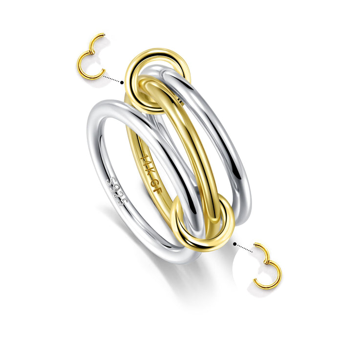 BRAYEG 14K Gold filled Removable Stackable Rings for Women,Separated Non Tarnish Gold and Silver Rings,Statement Ring Set,Openable sleek Bands Stacking Ring Size 9 Fashion Jewelry Gift