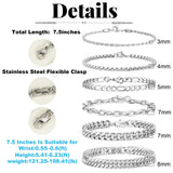 XIANNVXI 6pcs Men Gifts Silver Stainless Steel Bracelets 7.5 Inches