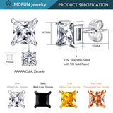 MDFUN Hypoallergenic Diamond Stud Earrings Women Princess CZ 6MM 4 Pairs