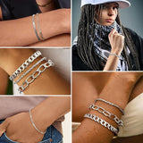 SEEDRILL Silvery Bracelets for Women Waterproof Non Tarnish Jewelry Sets 316L Stainless Steel Chunky Bracelet Stackable Layered Cuban Link Herringbone Rope Chain Bracelets Gifts for Women Trendy