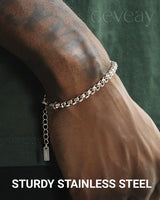Geveay 6Pcs Stainless Steel Mens Chain Bracelet, Sturdy Curb Width Silver Rope/Figaro/Snake/Cuban Link Chain Bracelet Set Stack Silver Chain Bracelet for Men Women 7+1.2 in(18+3cm)