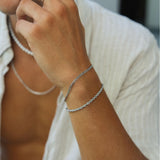 MosFlor Mens Bracelet Silver - 4pcs Mens Chain Cuban Link Bracelet Set Snack Rope Chain Bracelets for Men's Silver Bracelet for Men