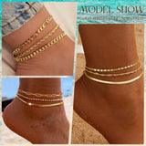 iF YOU Gold Ankle Bracelets for Women, 14k Gold Plated Waterproof Cuban Link Chain Anklets Set, Layered Anklet Bracelets for Women Beach Gift Adjustable Size 5pc