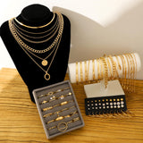 FAXHION 68 Pcs Gold Jewelry Set for Women with 7 Necklace, 17 Bracelet, 5 Hoop Earrings, 15 Stud Earrings, 24 Knuckle Rings for Women Jewelry Set for Women Gift