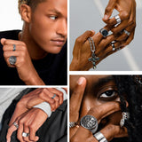 MEDOJO 10 Pcs Men's Stainless Steel Vintage Signet Ring Square Pinky Thumb Chunky Thin Band Ring Vintage Biker Band Rings Set 9