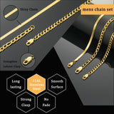 Zocomi Gold Plated Chain Necklaces for Men Boys, Stainless Steel Cuban Figaro Herringbone Link Chains Necklace Set Jewelry Gifts Male Teenage Teen Boys Kids Him Cadenas Para Hombres 18 Inches