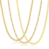 Zocomi Gold Plated Chain Necklaces for Men Boys, Stainless Steel Cuban Figaro Herringbone Link Chains Necklace Set Jewelry Gifts Male Teenage Teen Boys Kids Him Cadenas Para Hombres 18 Inches