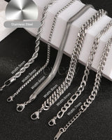 Geveay 6Pcs Stainless Steel Mens Chain Bracelet, Sturdy Curb Width Silver Rope/Figaro/Snake/Cuban Link Chain Bracelet Set Stack Silver Chain Bracelet for Men Women 7+1.2 in(18+3cm)