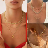 FAXHION 68 Pcs Gold Jewelry Set for Women with 7 Necklace, 17 Bracelet, 5 Hoop Earrings, 15 Stud Earrings, 24 Knuckle Rings for Women Jewelry Set for Women Gift