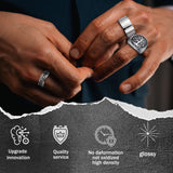MEDOJO 10 Pcs Men's Stainless Steel Vintage Signet Ring Square Pinky Thumb Chunky Thin Band Ring Vintage Biker Band Rings Set 9