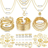 FAXHION 68 Pcs Gold Jewelry Set for Women with 7 Necklace, 17 Bracelet, 5 Hoop Earrings, 15 Stud Earrings, 24 Knuckle Rings for Women Jewelry Set for Women Gift