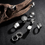 MEDOJO 10 Pcs Men's Stainless Steel Vintage Signet Ring Square Pinky Thumb Chunky Thin Band Ring Vintage Biker Band Rings Set 9